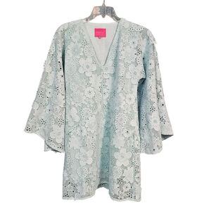Marie by Victoria Dunn 3D Flower Appliqué Lace Kaftan Tunic Dress Mint Green XS